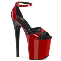 FLAMINGO-884 Pleaser vegane Damen High Heels Plateausandaletten rot schwarz