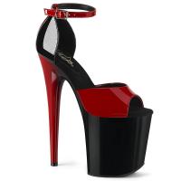 FLAMINGO-889 Pleaser vegane High Heels Damen Riemen Sandaletten rot schwarz Lack