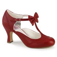 FLAPPER-11 Pin Up Couture elegant t-strap pump kitten heel red matte