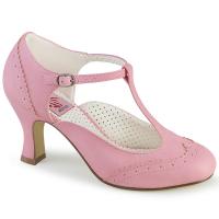 FLAPPER-26 elegante Pin Up Couture Lochmuster T-Riemchen Pumps babypink Lederoptik