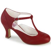 FLAPPER-26 elegante Pin Up Couture Lochmuster T-Riemchen Pumps rot Lederoptik