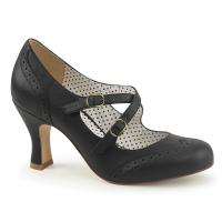 FLAPPER-35 Pin Up Couture Damen Lochmuster Riemchen Pumps schwarz Lederlook