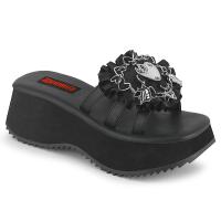 FLIP-16 DemoniaCult Plateaupantoletten Herzkissen Kette Anhänger schwarz Lederoptik