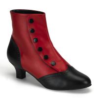 FLORA-1023 Bordello Damen Stiefeletten Gamaschenoptik Knöpfe rot schwarz Lederoptik