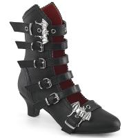 FLORA-1035 DemoniaCult vegane Damen Stiefeletten Fledermausschnallen schwarz Matt