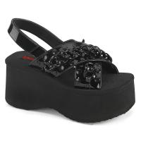 FUNN-12 DemoniaCult Damen Sling Back Plateausandaletten Ketten Nieten schwarz Lack