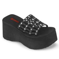 FUNN-13 DemoniaCult ladys platform slide sandal studded spider web black matte