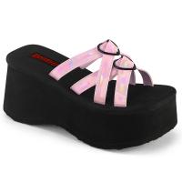 FUNN-15 DemoniaCult vegan platform slide criss cross heart ring baby pink holo patent