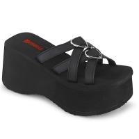 Sale FUNN-15 DemoniaCult Damen Plateaupantoletten Herzring Detail schwarz Lederlook 39