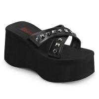 Sale FUNN-29 DemoniaCult Damen Plateaupantoletten Flach Pyramiden Nieten schwarz 39