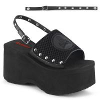 FUNN-32 DemoniaCult Damen Plateau Slingback Pantoletten Nieten Totenkopf schwarz Fischnetz