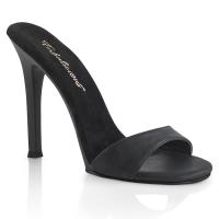 GALA-01S High-Heels Pantoletten schwarz Lederoptik schmaler Riemen Lederinnensohle