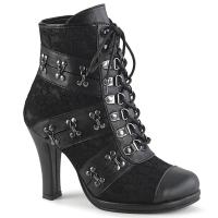 GLAM-202 DemoniaCult High-Heels Stiefeletten schwarz Spitzenbesatz Haken Ösen Dekor