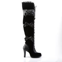Sale GLAM-300 DemoniaCult High-Heels Overkneestiefel schwarz Lederoptik Samt Schleifen 40