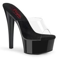 Sale GLEAM-601 Pleaser High Heels komfortable Plateaupantoletten klar schwarz 38