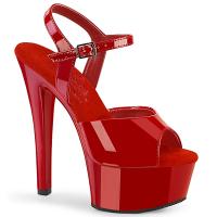 GLEAM-609 Pleaser vegan comfort high heels ankle strap sandal red patent