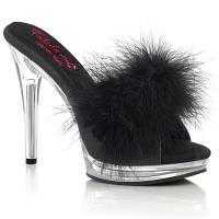 GLORY-501F-8 Fabulicious width comfort high heels platform marabou black matte fur clear