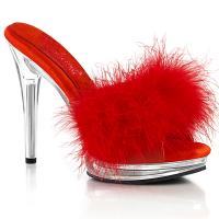 GLORY-501F-8 Fabulicious width comfort high heels platform marabou red matte fur clear