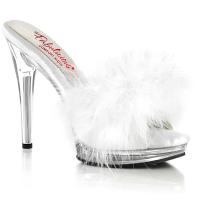 GLORY-501F-8 Fabulicious width comfort high heels platform marabou white matte fur clear