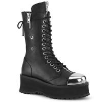 GRAVEDIGGER-14 DemoniaCult platform lace-up mid calf boot black matte