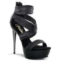 IMPULSE-558 Pleaser Damen High Heels Plateausandaletten schwarz gerafft Lederoptik
