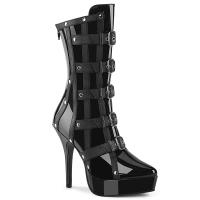 INDULGE-1038 Devious High Heels korsettähnliche Plateausandaletten schwarz Lack
