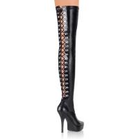 INDULGE-3063 Devious High-Heels Overkneestiefel Schnürung hinten schwarz matt