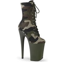 INFINITY-1020CAMO Pleaser vegan high heels platform ankle boot green camo olive green fabric matte