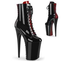 INFINITY-1020FH Pleaser two tone ankle boot corset style black red patent