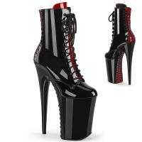 INFINITY-1020FH Pleaser Pleaser High-Heels Plateaustiefeletten schwarz-rot Korsettschnürung