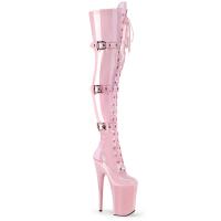 INFINITY-3028 Pleaser High-Heels Overkneestiefel babypink Stretchlack 3 Schnallen