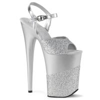 INFINITY-909-2G Pleaser sexy Damen High Heels Plateausandaletten silber Glitter