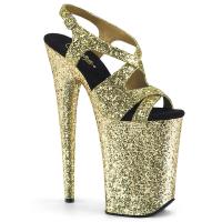 INFINITY-930LG Pleaser Kreuz Riemchen High Heels Plateau Sandaletten gold Glitter
