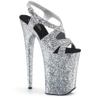 INFINITY-930LG Pleaser Kreuz Riemen High Heels Plateausandaletten silber Glitter