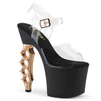 IRONGRIP-708 Pleaser High Heels Riemen Plateausandaletten Schlagringabsatz klar schwarz kupfer