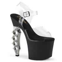 IRONGRIP-708 Pleaser High Heels Riemen Plateausandaletten Schlagringabsatz klar schwarz silber