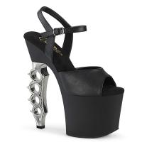 IRONGRIP-709 Pleaser Plateausandaletten schwarz Matt Schlagringabsatz silber gebürstet