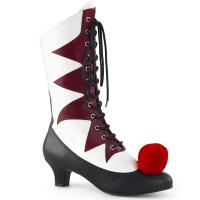IT-120 Funtasma womens kitten heel mid-calf boot clown design white burgundy matte