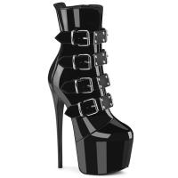 JUBILANT-1023 Pleaser Damen High Heels Plateaustiefeletten Zierschnallen schwarz Lack