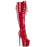 JUBILANT-3012 Pleaser Damen Stretch High Heels Plateauoverkneestiefel rot Lack