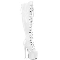 JUBILANT-3012 Pleaser Damen Stretch High Heels Plateauoverkneestiefel weiß Lack