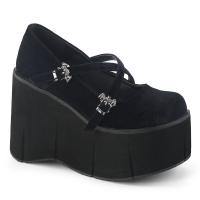 KERA-10 DemoniaCult Damen Mary Jane Platauschuhe schwarz Samt Fledermausschnallen