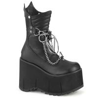 Auktion KERA-130 DemoniaCult vegane wadenhohe Plateaustiefel Ketten Ringe schwarz Lederoptik 37