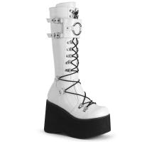 KERA-200 DemoniaCult Damen Plataustiefel D-Ring Schnürung weiß schwarz Lederoptik