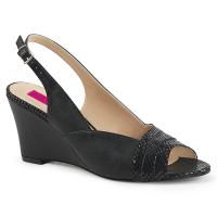 KIMBERLY-01SP Pleaser Pink Label Damen Slingback Peep Toe Sandalette schwarz Lederoptik