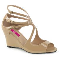 KIMBERLY-04 Pleaser Pink Label Damen Peep Toe Pumps Kreuz Riemchen creme Lack