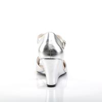 Sale KIMBERLY-05 Pleaser Pink Label Sandaletten Keilabsatz silber Metallic Lederoptik 45