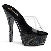 KISS-201MG Pleaser High-Heels Plateaupantoletten klar schwarz Miniglitter