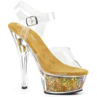 KISS-208GF Pleaser High-Heels Plateausandaletten klar gold Multiglitter