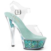 KISS-208GF Pleaser High-Heels Plateausandaletten klar türkis Multiglitter